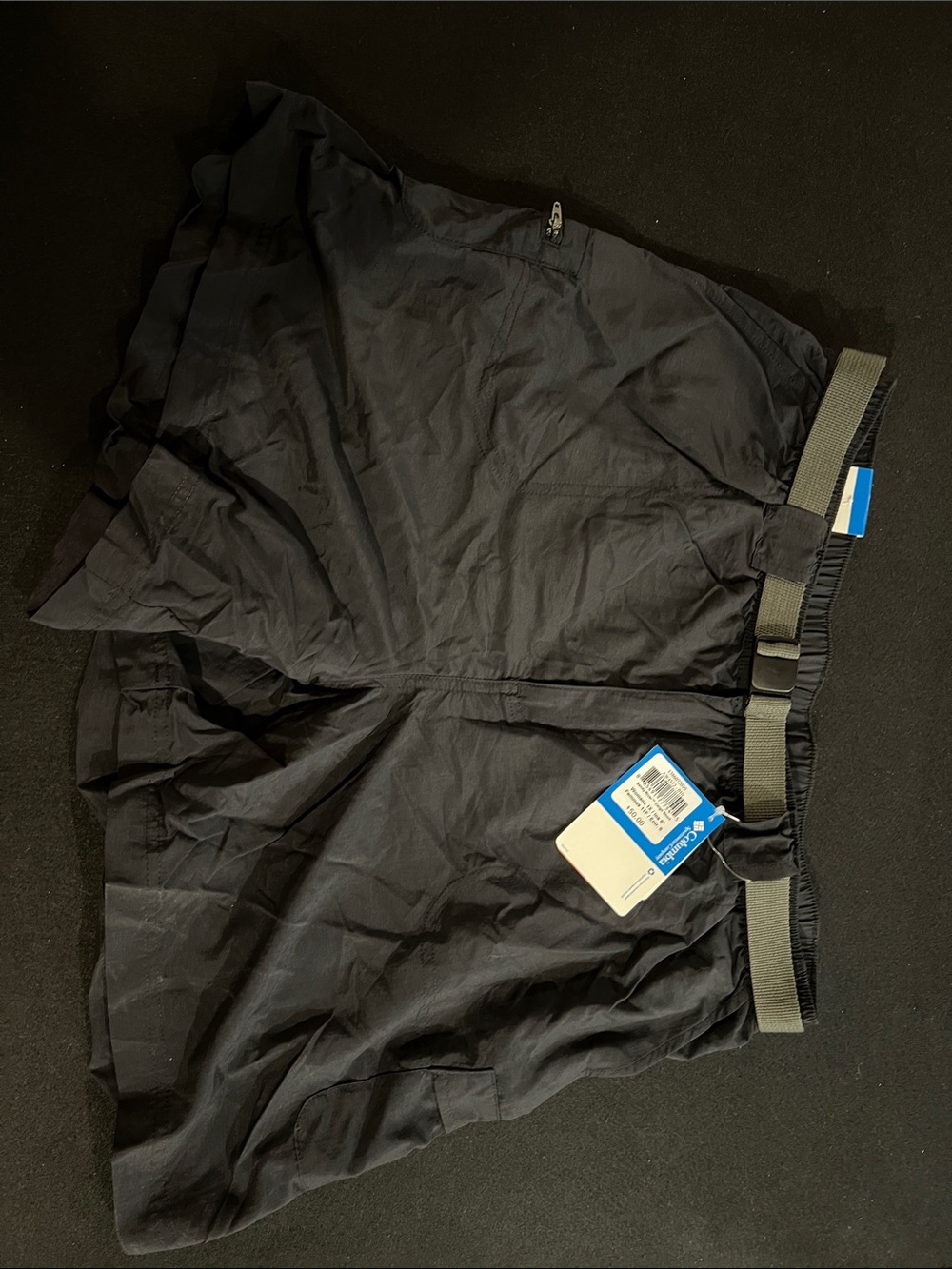 Columbia Black Athletic Shorts with Gray Webbing Belt
